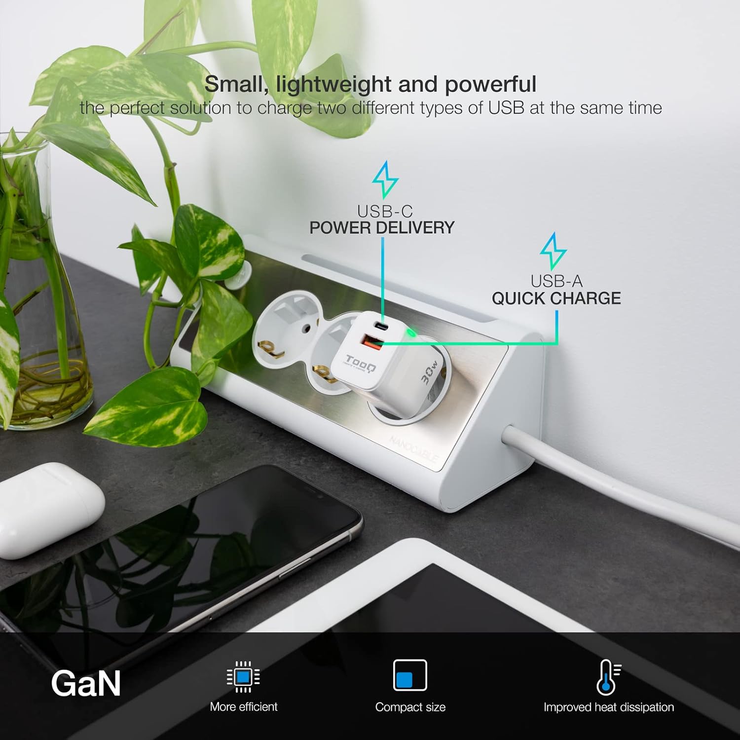 Carregador de Parede GaN TooQ TQWC-GANQCPD30WT/ 1xUSB Tipo-C/ 1xUSB/ 30W - Imagem 4