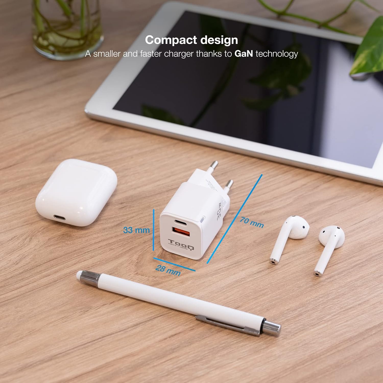Carregador de Parede GaN TooQ TQWC-GANQCPD30WT/ 1xUSB Tipo-C/ 1xUSB/ 30W - Imagem 3