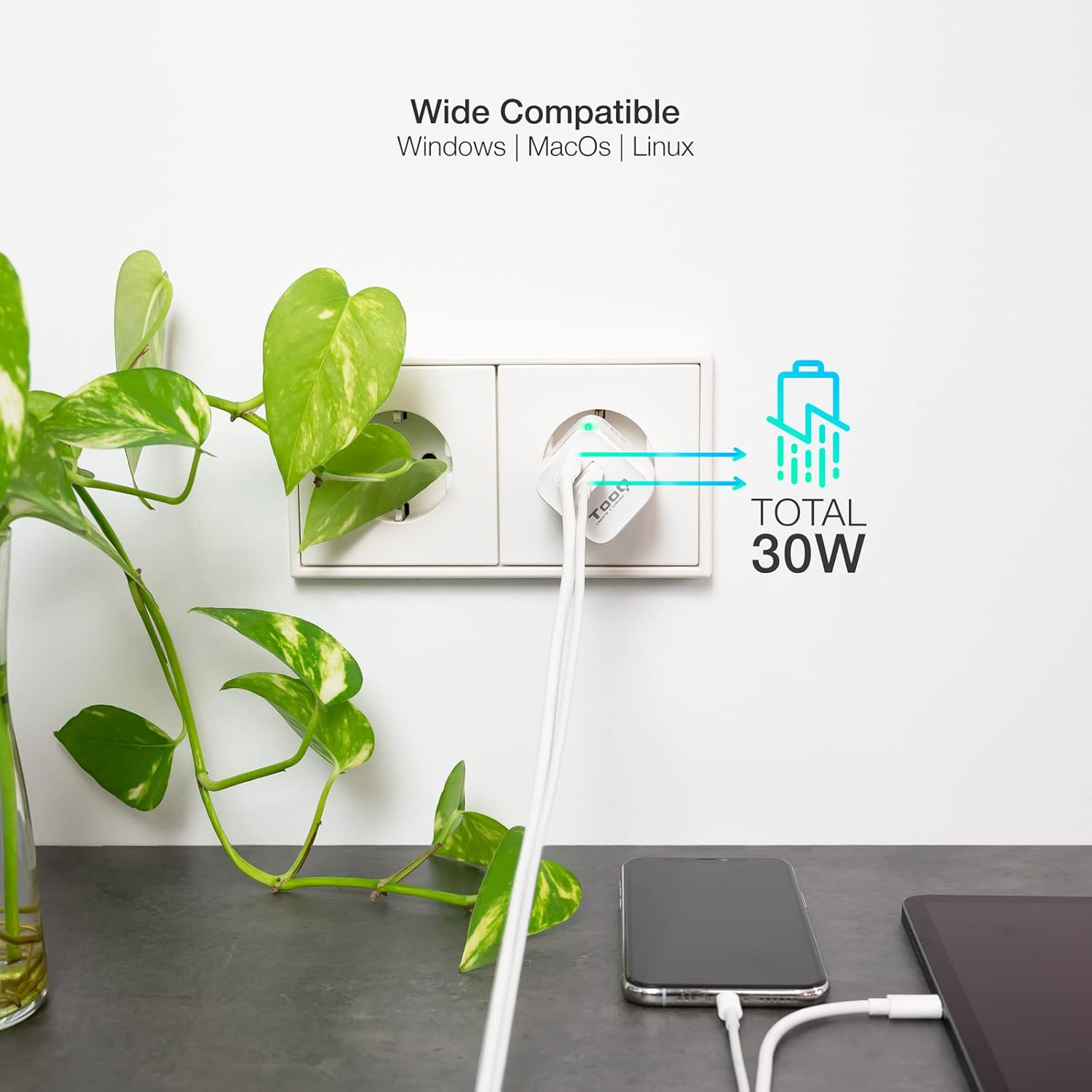 Carregador de Parede GaN TooQ TQWC-GANQCPD30WT/ 1xUSB Tipo-C/ 1xUSB/ 30W - Imagem 5