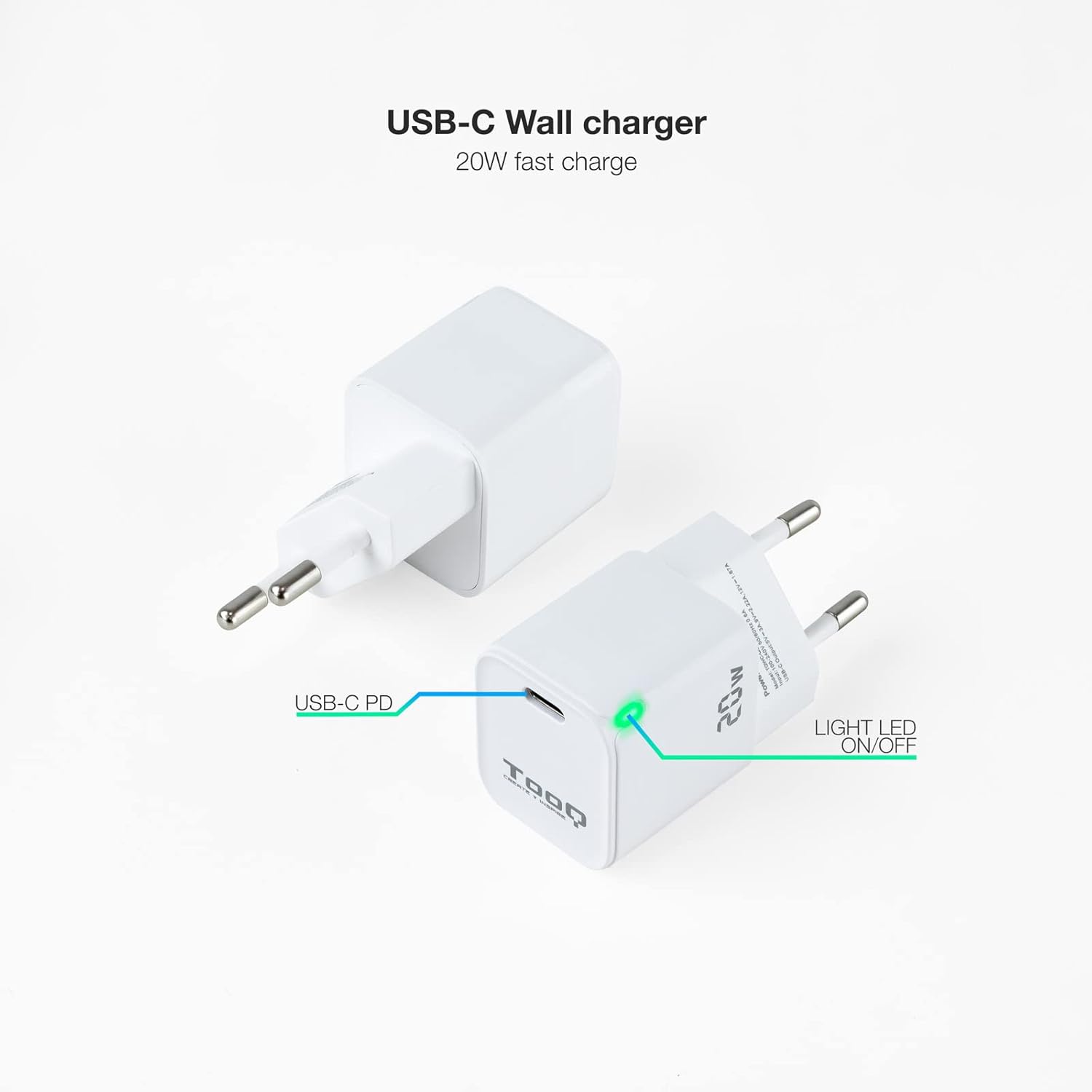 Carregador de Parede TooQ TQWC-PD20WT/ 1xUSB Tipo-C/ 20W/ Branco - Imagem 2