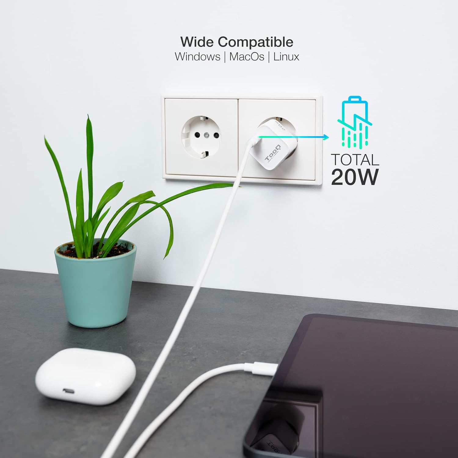 Carregador de Parede TooQ TQWC-PD20WT/ 1xUSB Tipo-C/ 20W/ Branco - Imagem 4