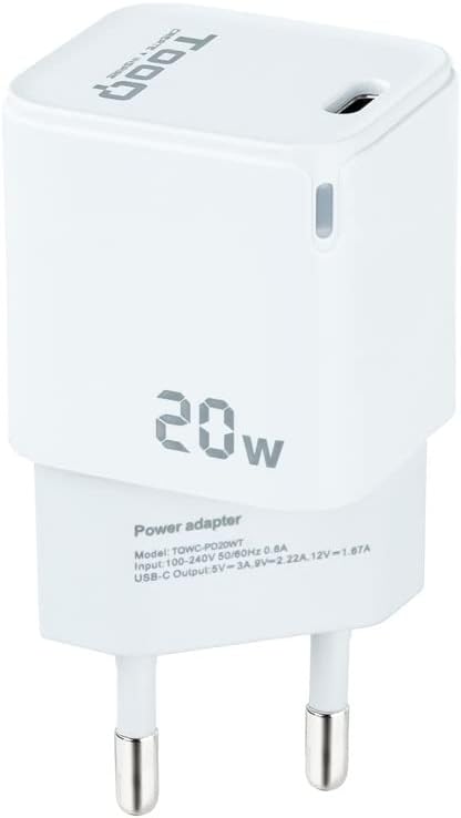 Carregador de Parede TooQ TQWC-PD20WT/ 1xUSB Tipo-C/ 20W/ Branco