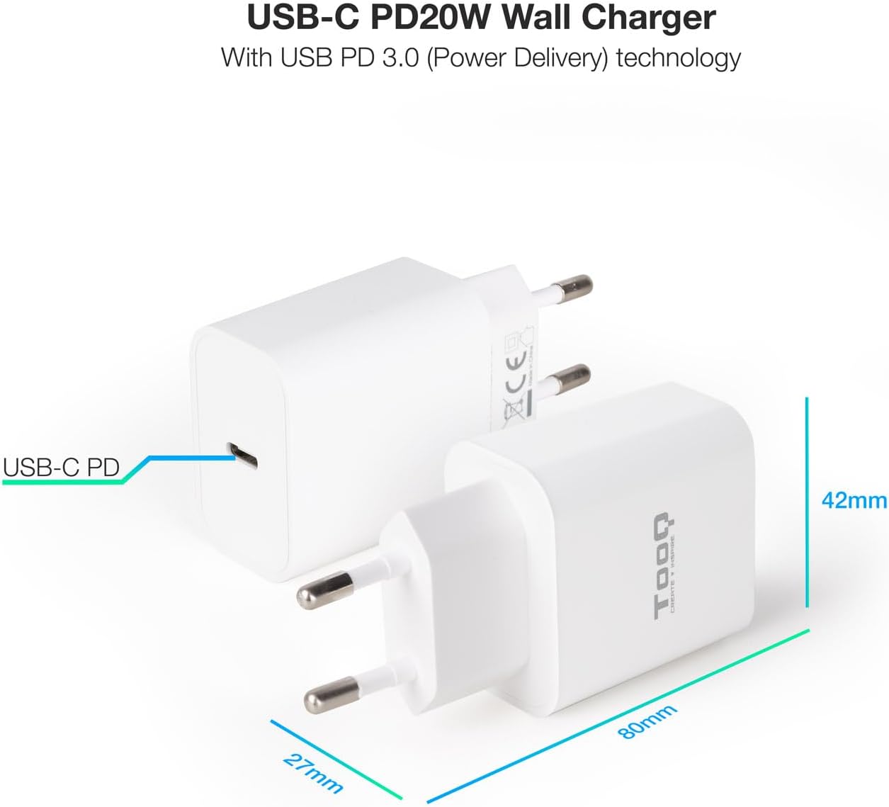 Carregador de Parede TooQ TQWC-PDUSBC20W/ 1xUSB Tipo-C/ 20W - Imagem 2