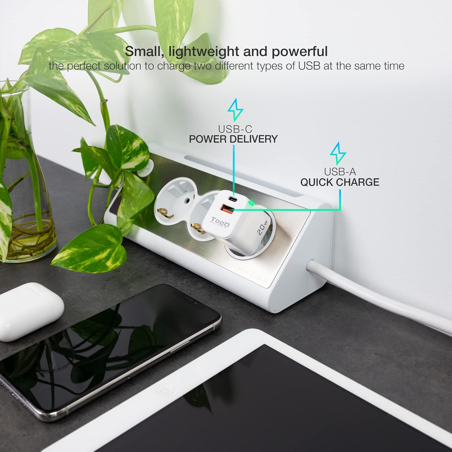 Carregador de Parede TooQ TQWC-QCPD20WT/ 1xUSB-Tipo C/ 1x USB/ 20W/ Branco - Imagem 4