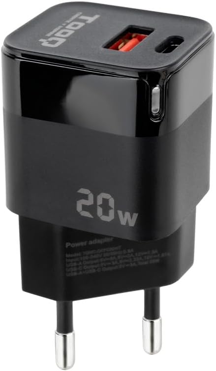 Carregador de Parede TooQ TQWC-QCPD20/ 1xUSB Tipo-C/ 1xUSB/ 20W