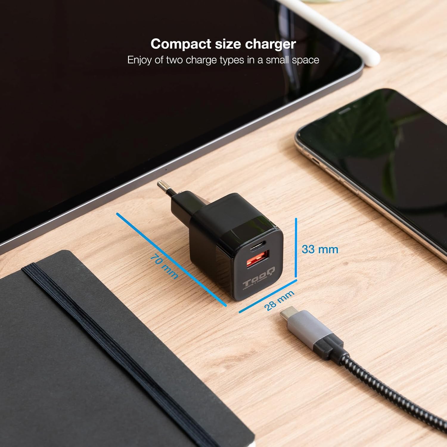 Carregador de Parede TooQ TQWC-QCPD20/ 1xUSB Tipo-C/ 1xUSB/ 20W - Imagem 3