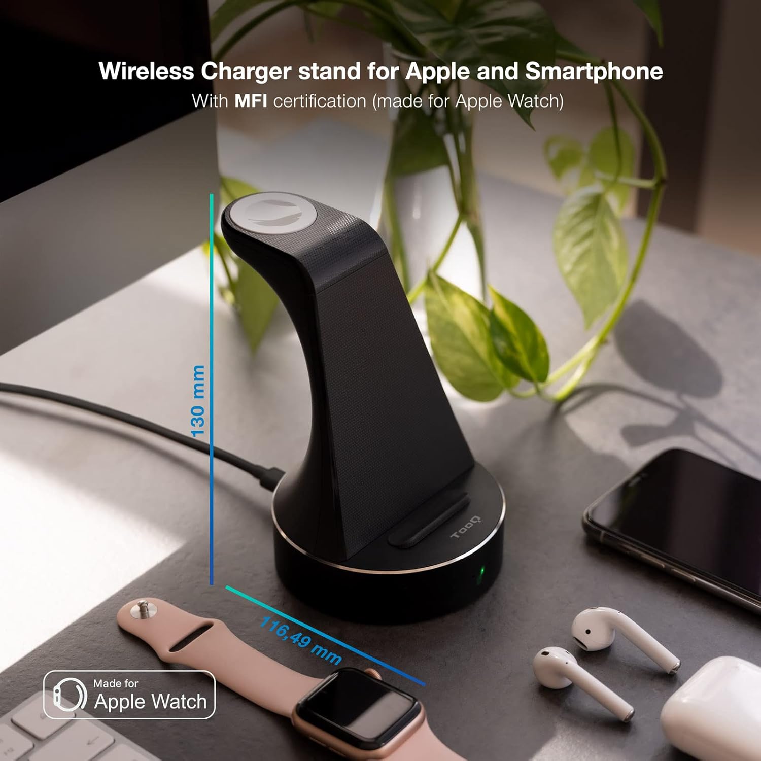 Base de Carga Sem Fios para Apple Watch, iPhone e Smartphone Tooq TQCD02W - Imagem 2