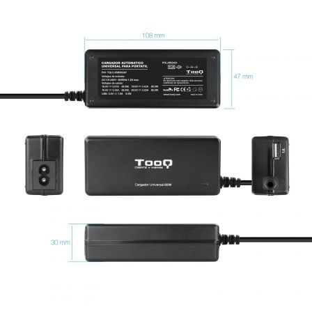 Carregador de Portátil TooQ TQLC-65BS02AT/ 65W/ Automático/ 8 Conectores/ Voltagem 18.5-20V/ 1 USB - Imagem 3