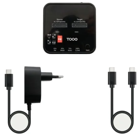 Docking Station TooQ TQDS-201B para SSD M.2 NVMe/SATA Dual Bay USB-C 3.2 Gen 2 10Gbps RAID Clone Preto - Imagem 4