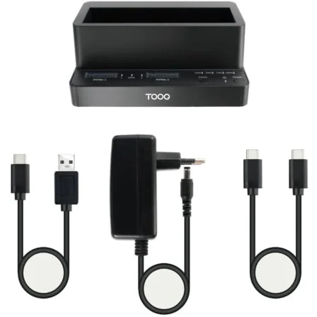 Docking Station TooQ TQDS-502B Dual M.2 NVMe e SATA 2.5"/3.5" USB-C 3.2 Gen 2 10Gbps Offline Clone Preto - Imagem 2