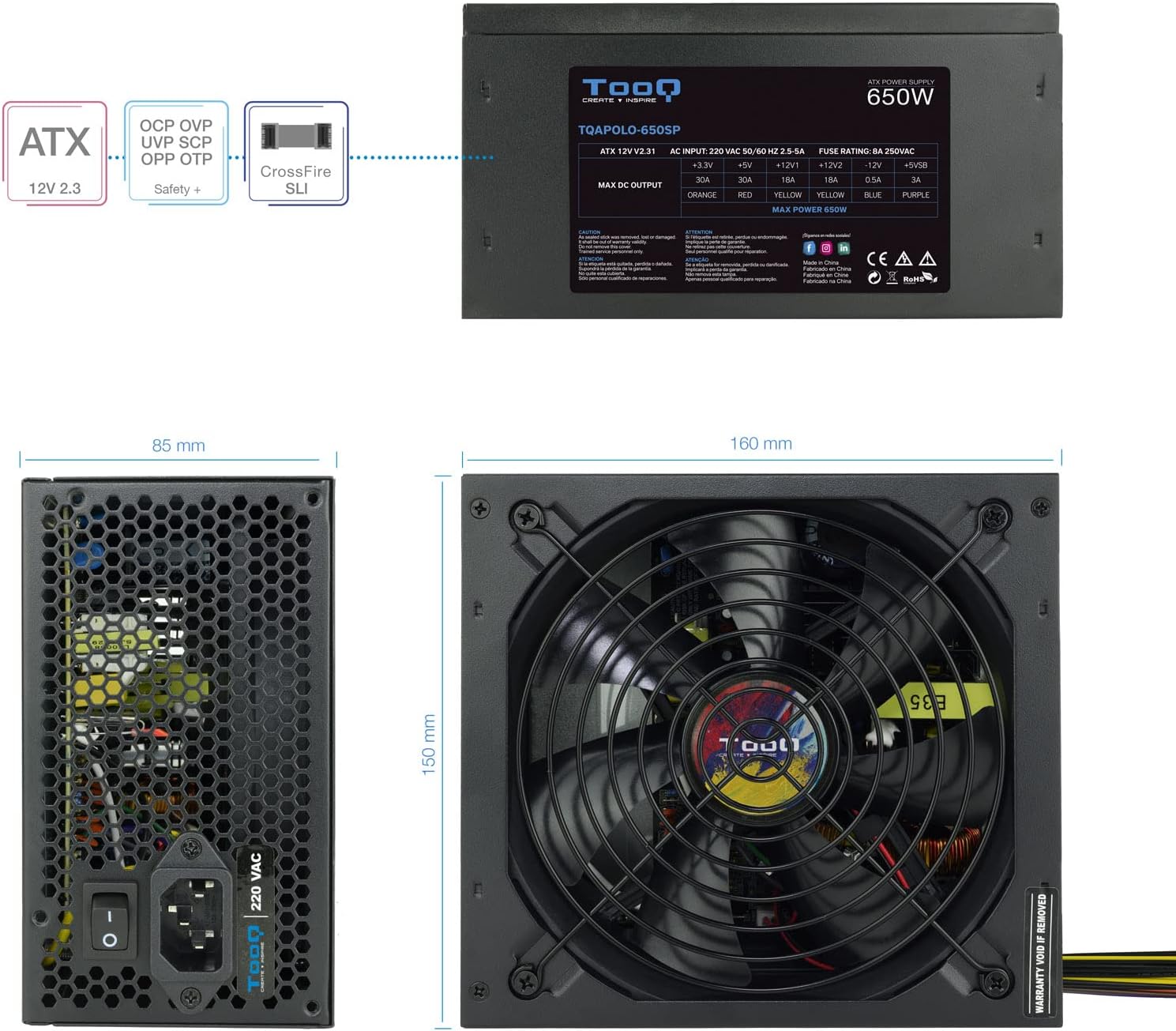 Fonte de Alimentação TooQ TQAPOLO-650SP/ 650W/ Ventilador 14cm - Imagem 4