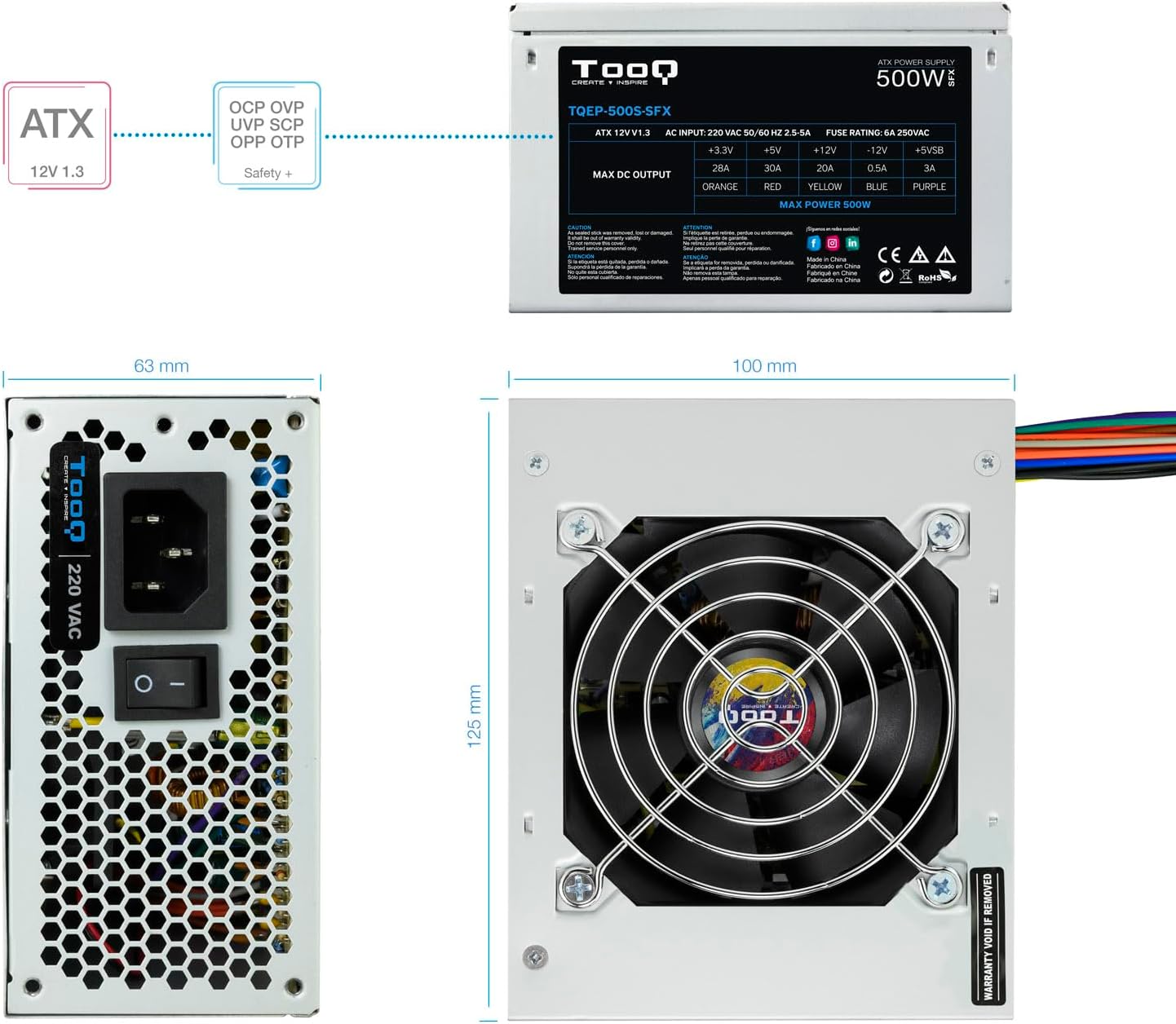 Fonte de Alimentação SFX TooQ TQEP-500S-SFX/ 500W/ Ventoinha 8cm - Imagem 4