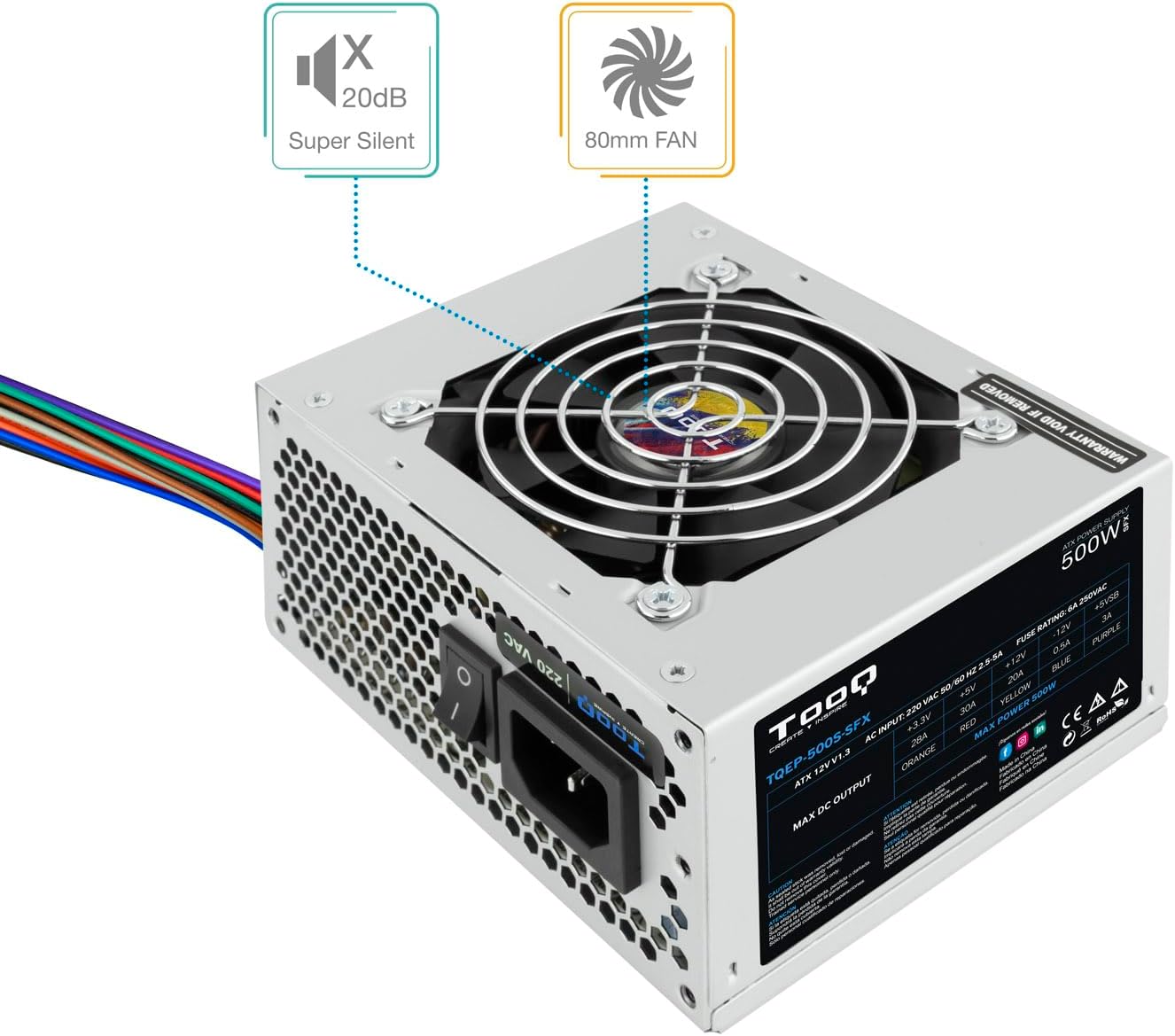 Fonte de Alimentação SFX TooQ TQEP-500S-SFX/ 500W/ Ventoinha 8cm - Imagem 2