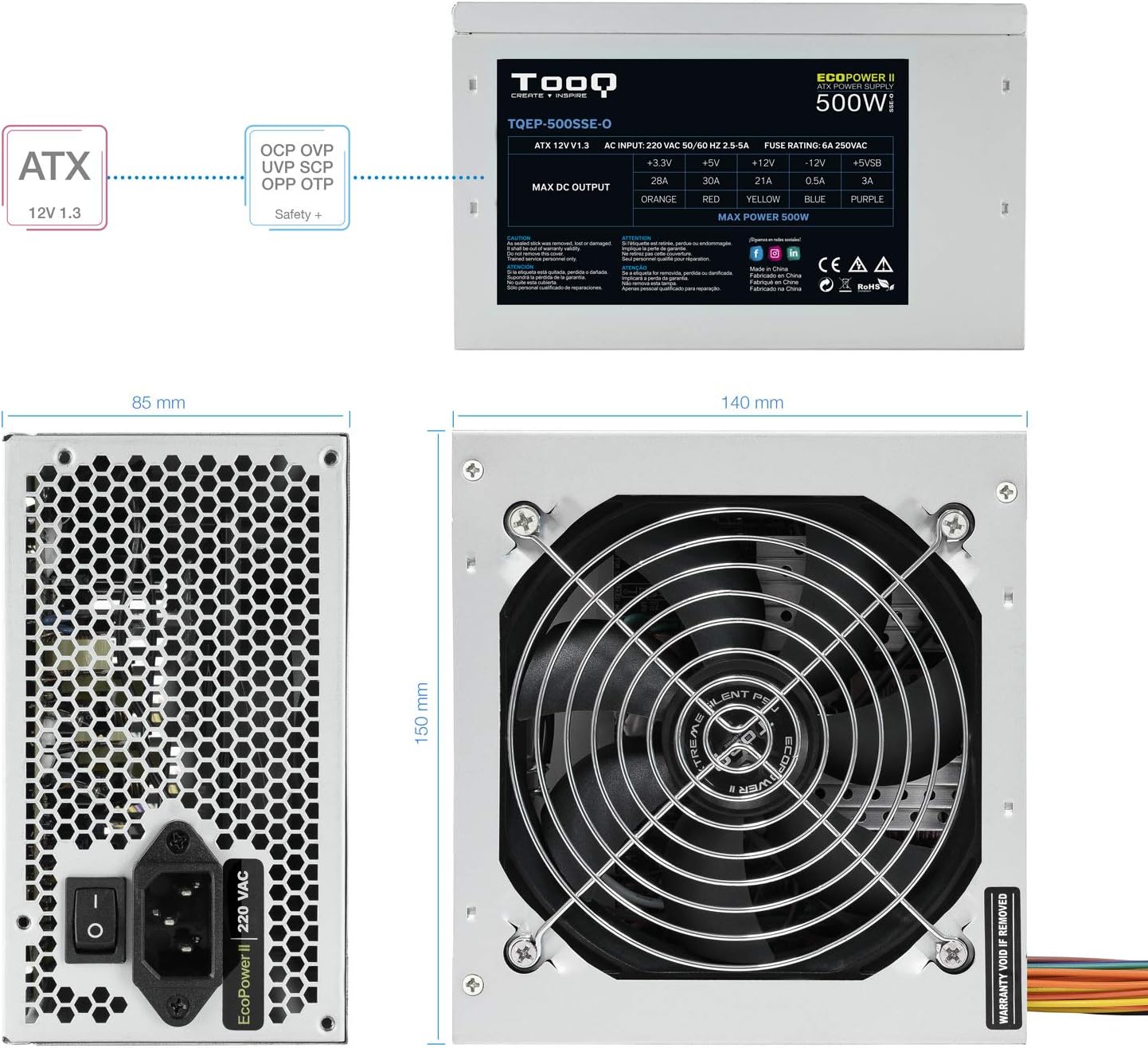 Fonte de Alimentação Tooq TQEP-500SSE-O OEM/ 500W/ Ventilador 12cm - Imagem 4