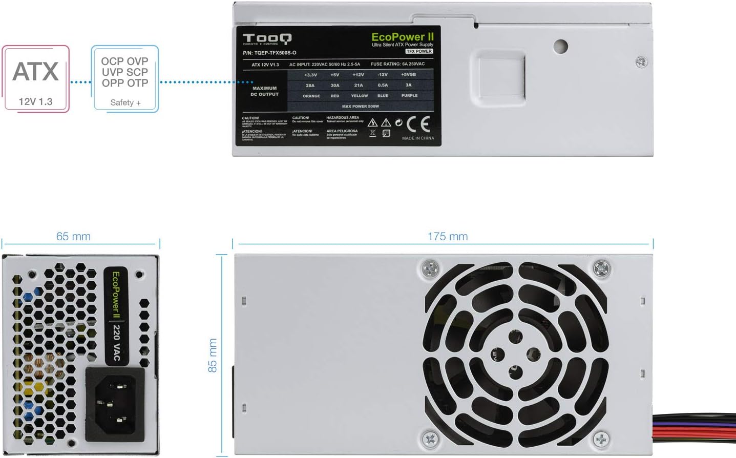 Fonte de Alimentação TFX TooQ TQEP-TFX500S-O/ 500W/ Ventilador 8cm - Imagem 4