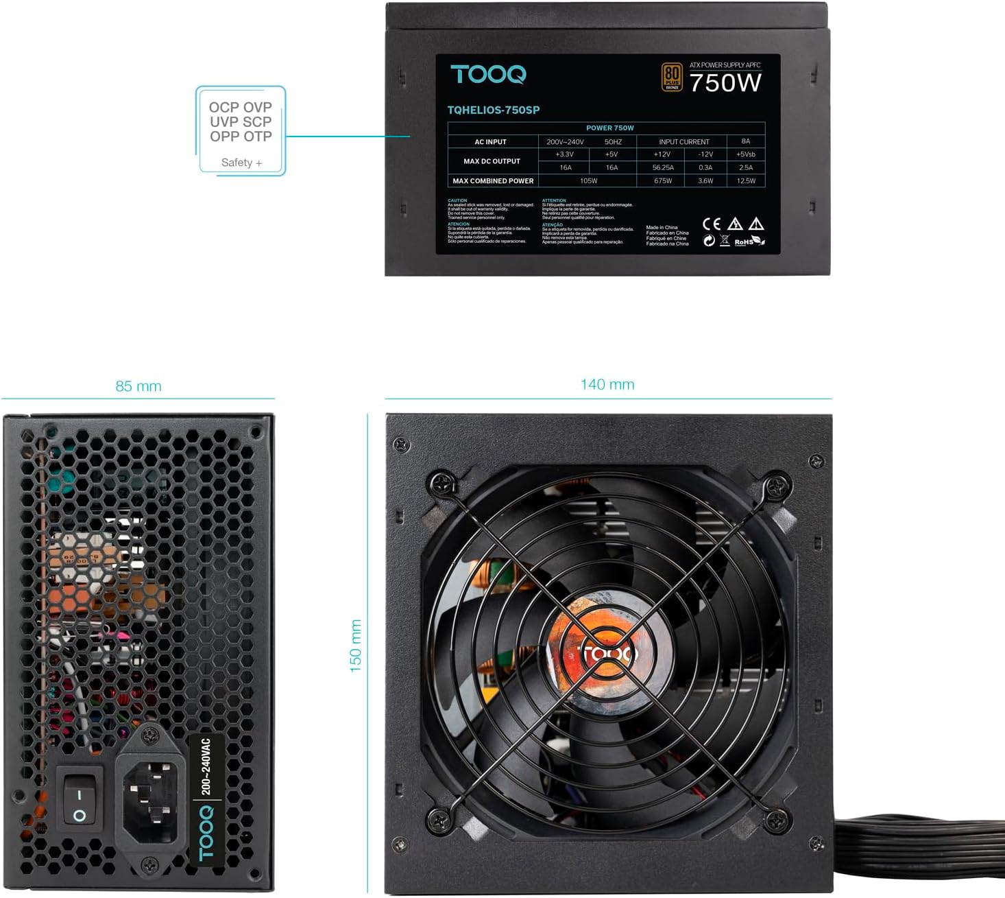 Fonte de Alimentação TooQ TQHELIOS-750SP/ 750W/ Ventilador 12cm/ 80 Plus Bronze - Imagem 4