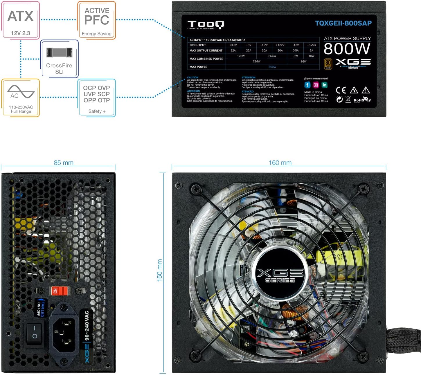 Fonte de Alimentação TooQ TQXGEII-800SAP/ 800W/ Ventoinha 14cm/ 80 Plus Bronze - Imagem 4