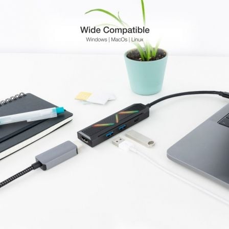 Hub USB-C Nanocable 10.16.0401 4 em 1 com HDMI 4K 60Hz 2x USB 3.1 e USB-C PD 100W Preto - Imagem 4