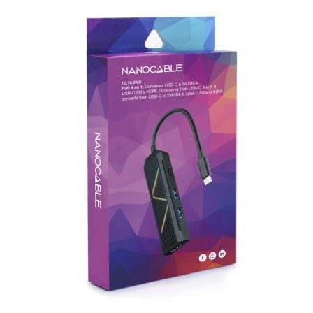 Hub USB-C Nanocable 10.16.0401 4 em 1 com HDMI 4K 60Hz 2x USB 3.1 e USB-C PD 100W Preto - Imagem 5