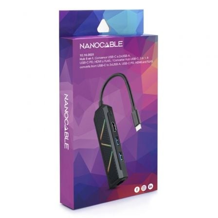 Docking USB Tipo-C Nanocable 10.16.0501/ 2xUSB/ 1xUSB Tipo-C PD/ 1xHDMI/ 1xRJ45/ Preto - Imagem 2