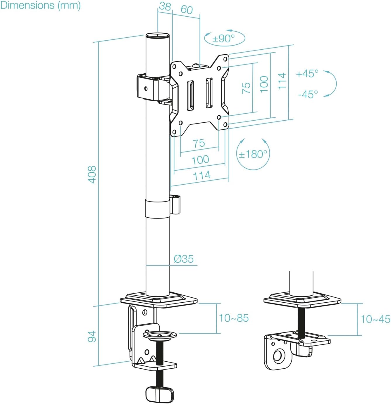 Suporte de Mesa para Monitor TooQ DB1130TN-B/ Rotativo/ Inclinável/ até 10kg - Imagem 6