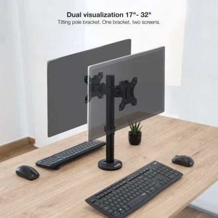 Suporte de Mesa para 2 Monitores TooQ DB1132TN-B 17"-32" VESA 75/100 até 8kg por Braço Inclinável Giratório Preto - Imagem 3