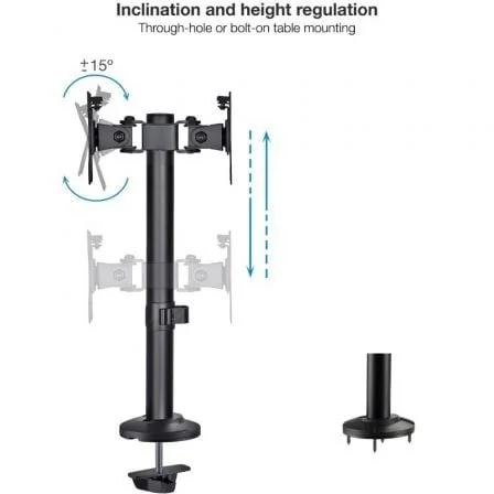Suporte de Mesa para 2 Monitores TooQ DB1132TN-B 17"-32" VESA 75/100 até 8kg por Braço Inclinável Giratório Preto - Imagem 2