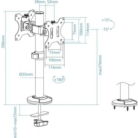 Suporte de Mesa para 2 Monitores TooQ DB1132TN-B 17"-32" VESA 75/100 até 8kg por Braço Inclinável Giratório Preto - Imagem 5