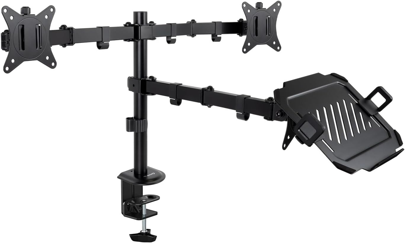 Suporte de Mesa para 2 Monitores e 1 Portátil TooQ DB1202TN-B/ Giratório/ Inclinável/ até 9kg