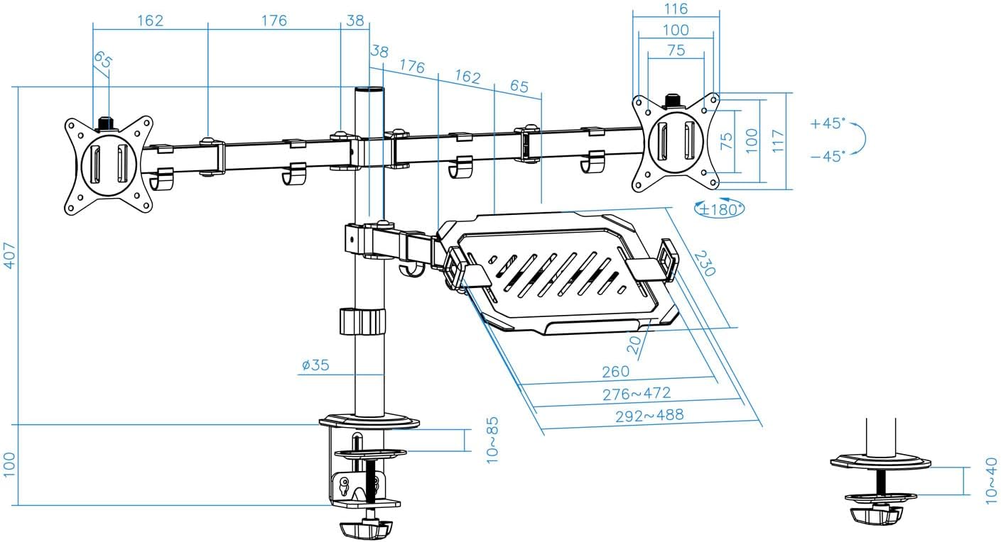 Suporte de Mesa para 2 Monitores e 1 Portátil TooQ DB1202TN-B/ Giratório/ Inclinável/ até 9kg - Imagem 7