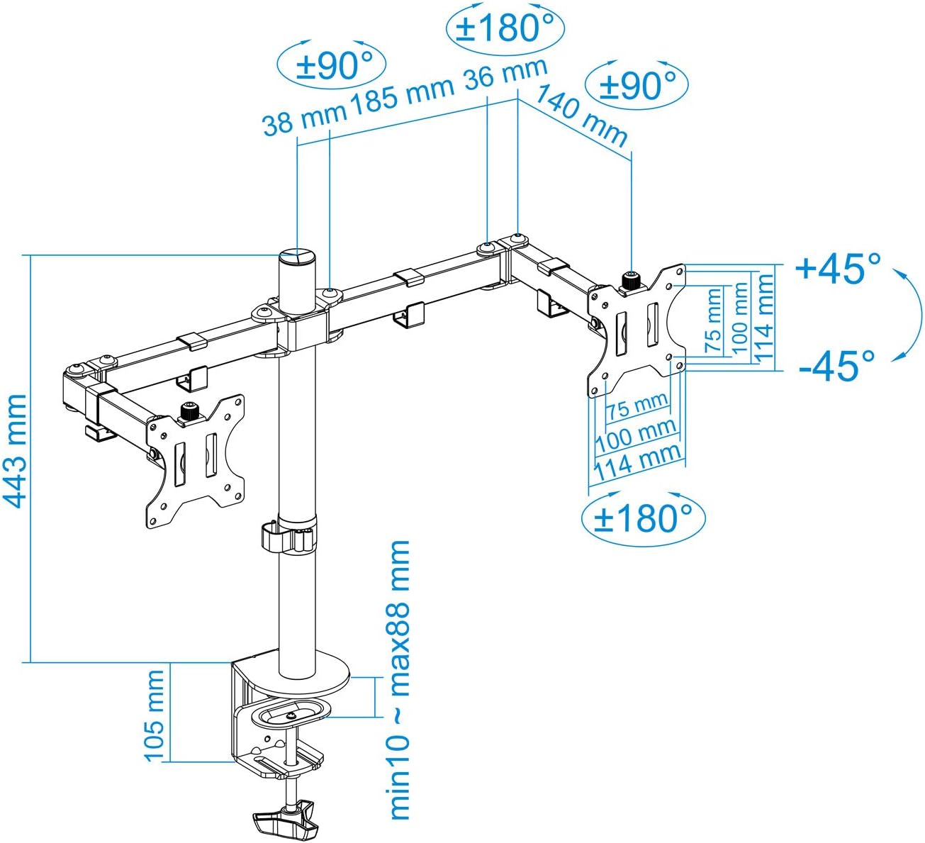Suporte de Mesa para 2 Monitores TooQ DB1232TN-B/ Giratório/ Inclinável/ até 8kg - Imagem 11