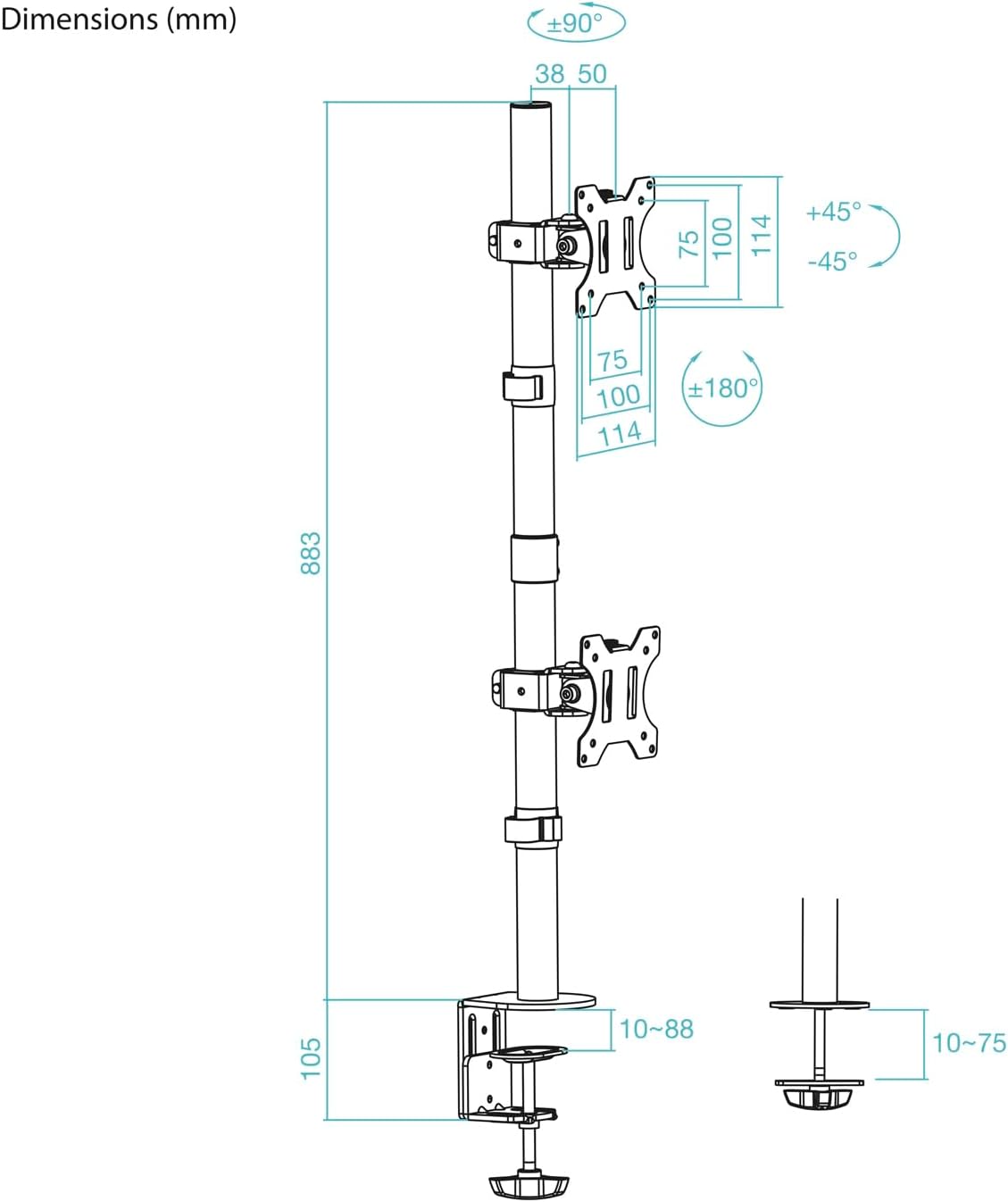 Apoio de Mesa para 2 Monitores TooQ DB1233TNV-B/ Giratório/ Inclinável/ até 8kg - Imagem 6