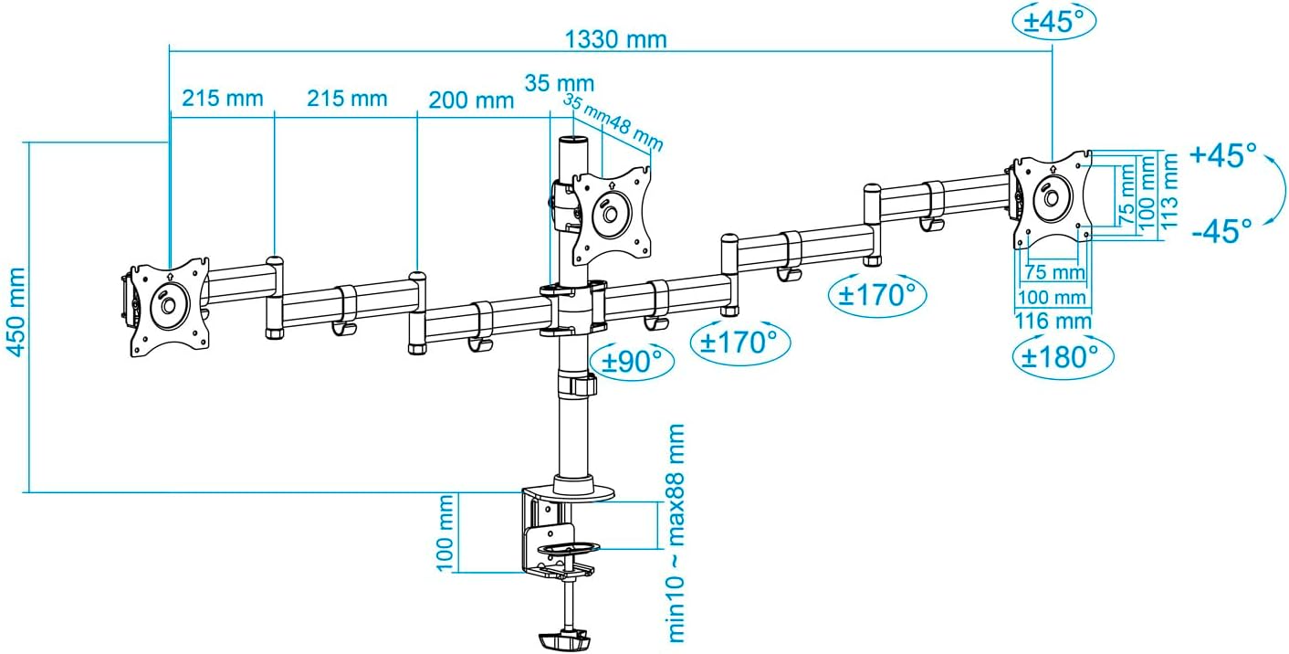 Suporte de Mesa para 3 Monitores TooQ DB1327TN-B/ Giratório/ Inclinável/ até 8kg - Imagem 9