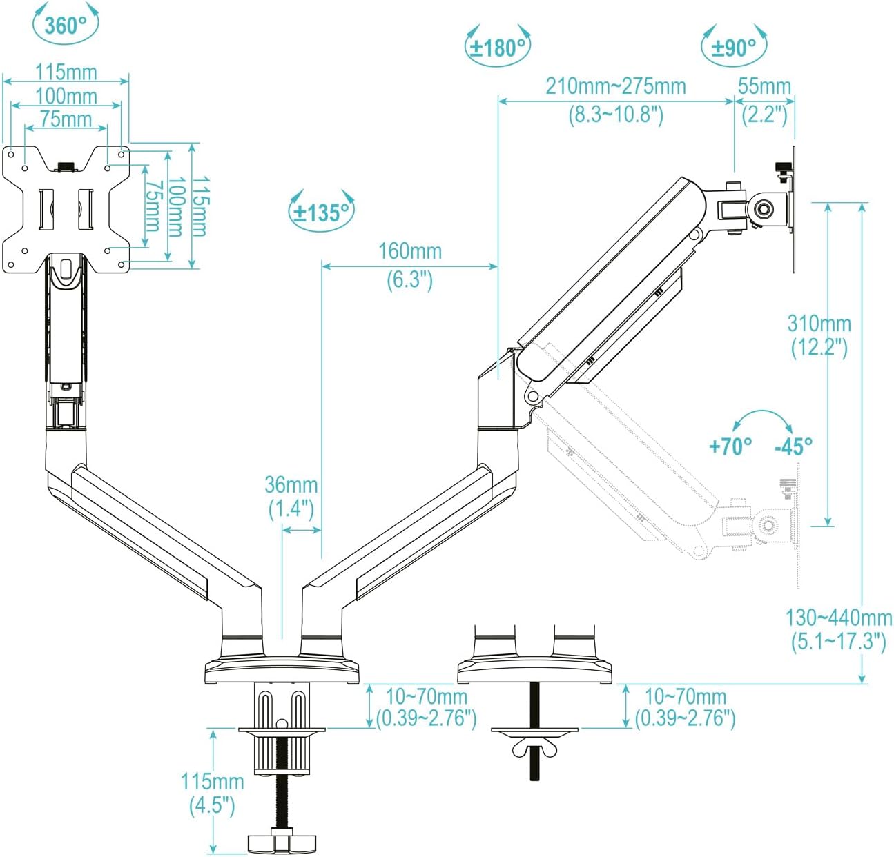 Suporte de Mesa para 2 Monitores TooQ DB1434TNR-B/ até 10kg - Imagem 7