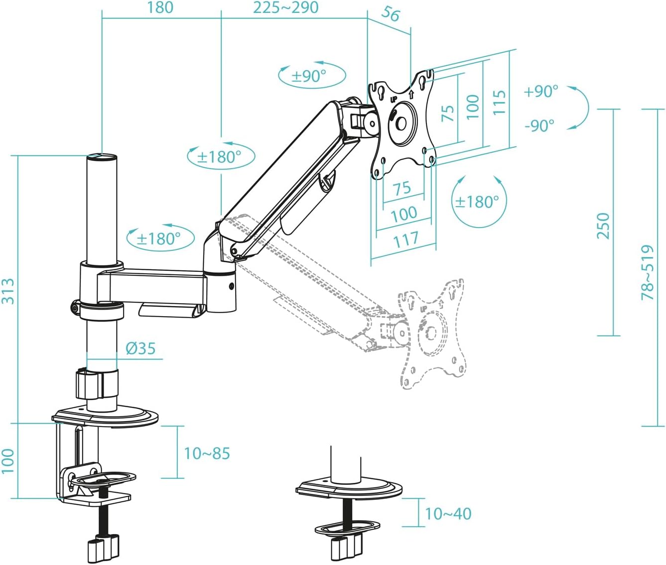 Suporte de Mesa para Monitor TooQ DB1532TNR-B/ Giratório/ Inclinável/ até 9kg - Imagem 6
