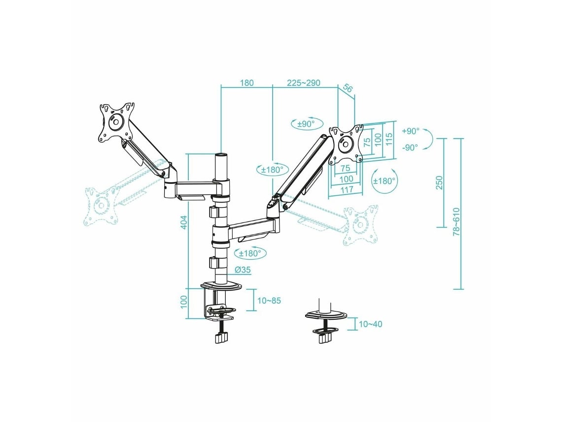 Suporte de Secretária para 2 Monitores TooQ DB1533TNR-B/ Rotativo/ Inclinável/ até 9kg - Imagem 9