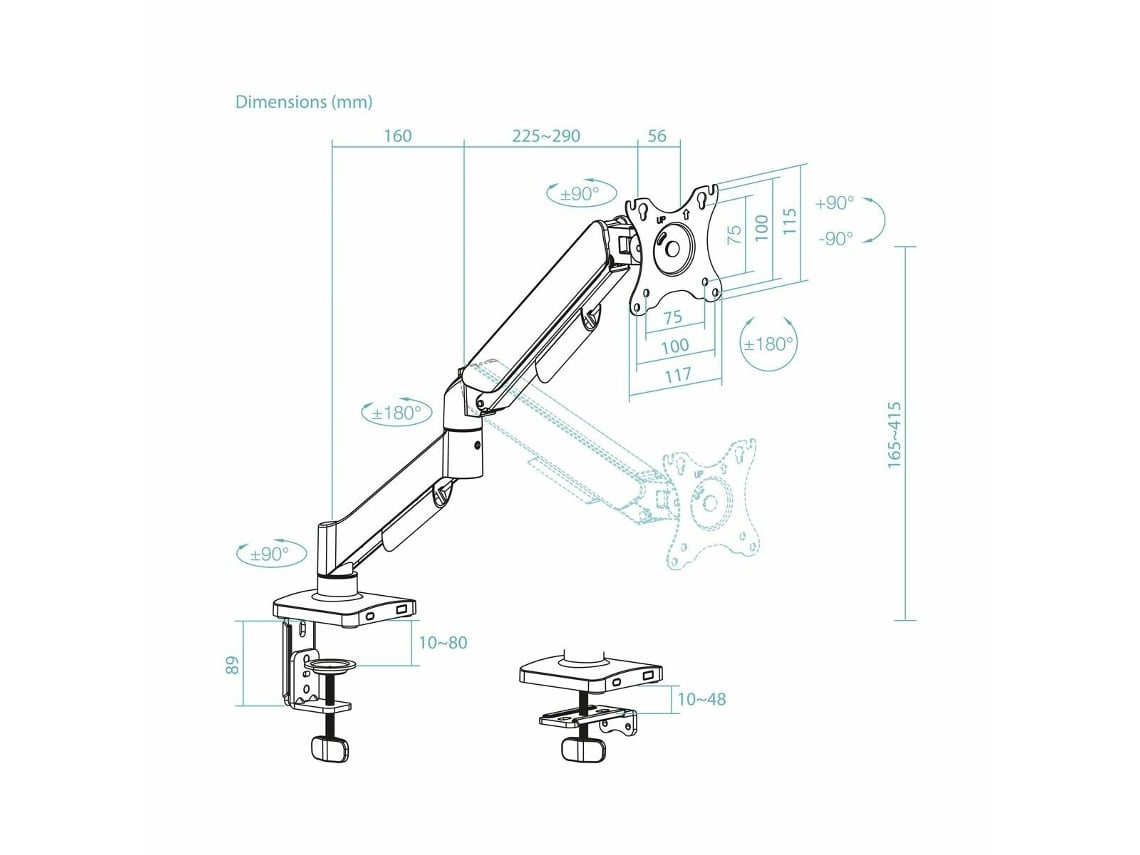 Suporte de Mesa para Monitor TooQ DB1733TNR-B/ Rotativo/ Inclinável/ até 9kg - Imagem 10