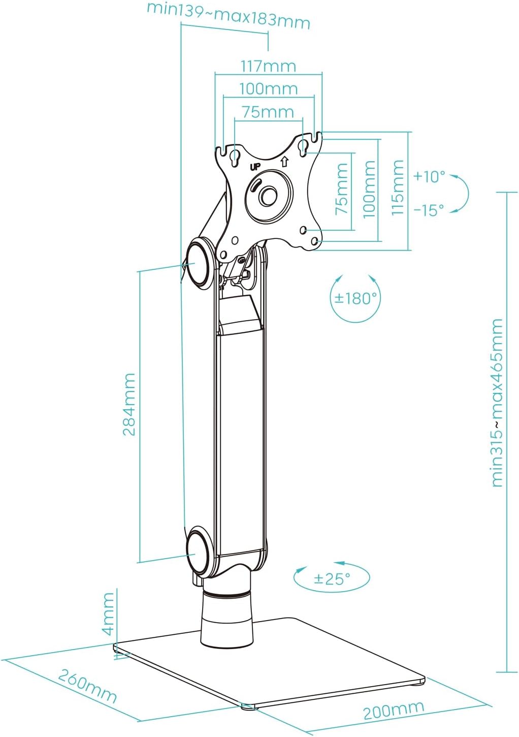 Suporte de Secretária para Monitor TooQ DB1741TN-B/ Giratório/ Inclinável/ até 8kg - Imagem 7