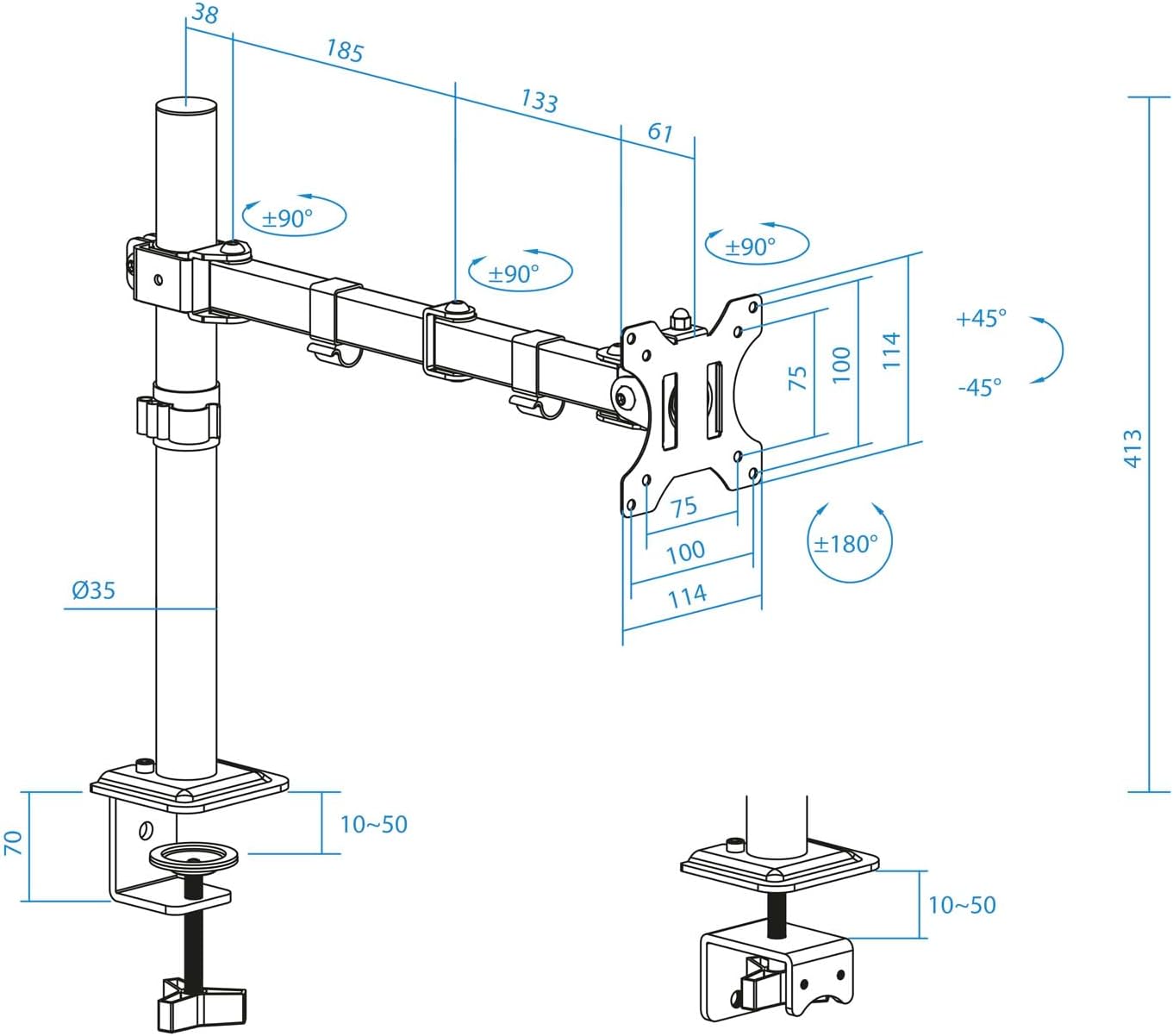Apoio de Mesa para Monitor TooQ DB1801TN-B/ Giratório/ Inclinável/ até 8kg - Imagem 6