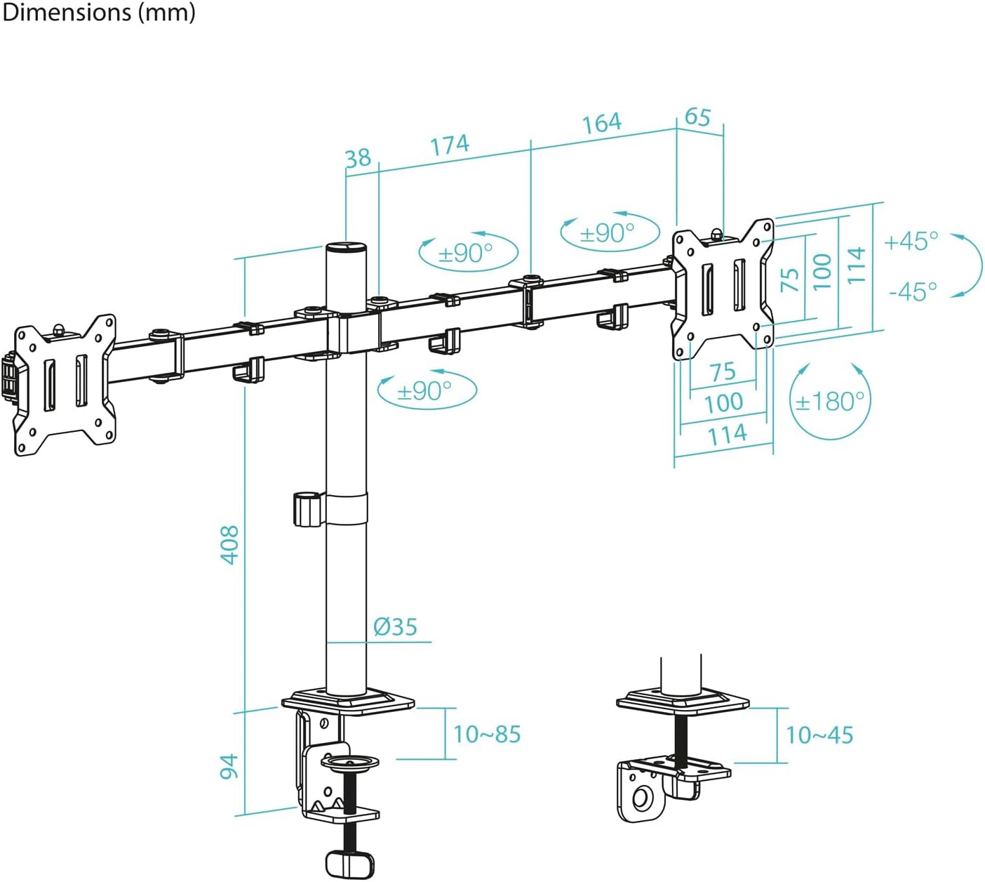 Suporte de Mesa para 2 Monitores TooQ DB1802TN-B/ Giratório/ Inclinável/ até 8kg - Imagem 6