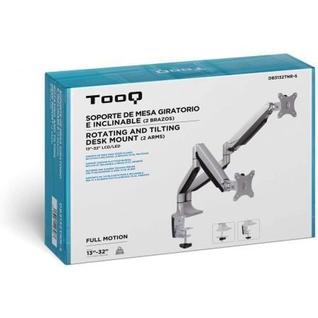 Suporte de Mesa para 2 Monitores TooQ DB3132TNR-S 13"-32" Pistão de Gás VESA até 9kg/Braço Prateado - Imagem 5