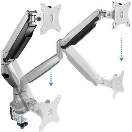 Suporte de Mesa para 2 Monitores TooQ DB3132TNR-S 13"-32" Pistão de Gás VESA até 9kg/Braço Prateado - Imagem 3