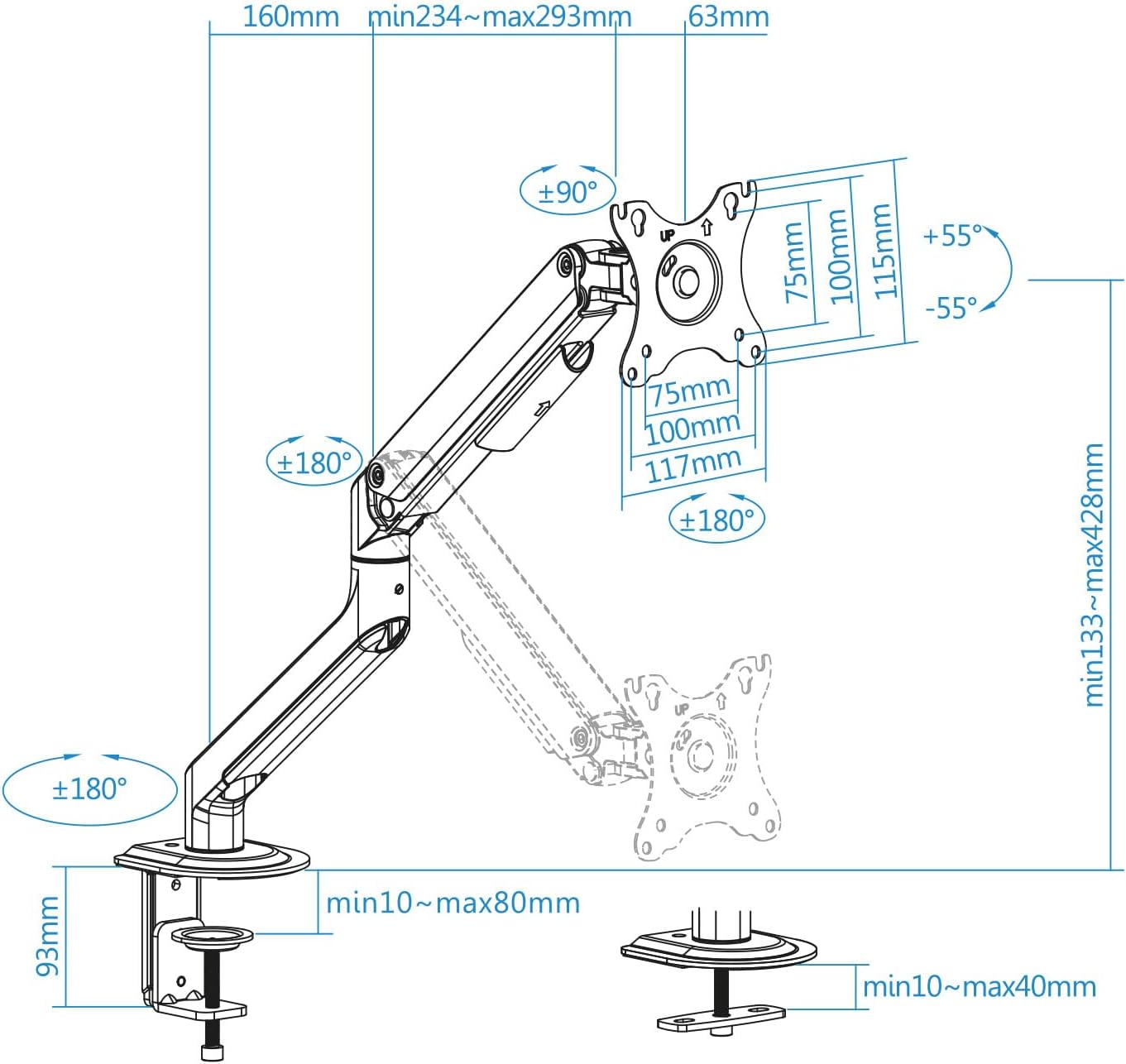 Suporte de Mesa para Monitor TooQ DB4032TNR-W/ Giratório/ Inclinável/ até 9kg - Imagem 6