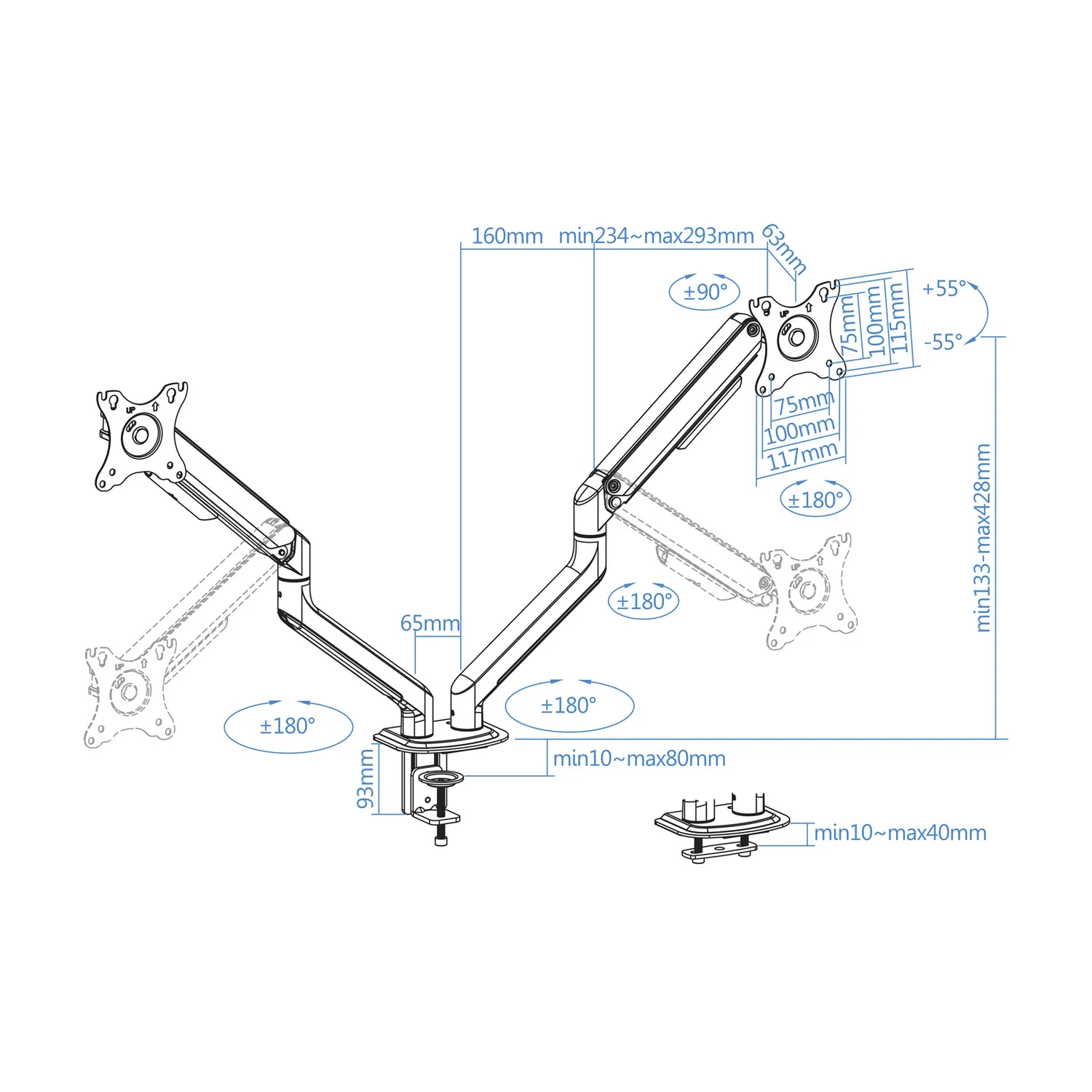 Suporte de Mesa TooQ DB4132TNR-G para 2 Monitores 17"-32" VESA até 9kg/Braço Cinzento e Preto - Imagem 7