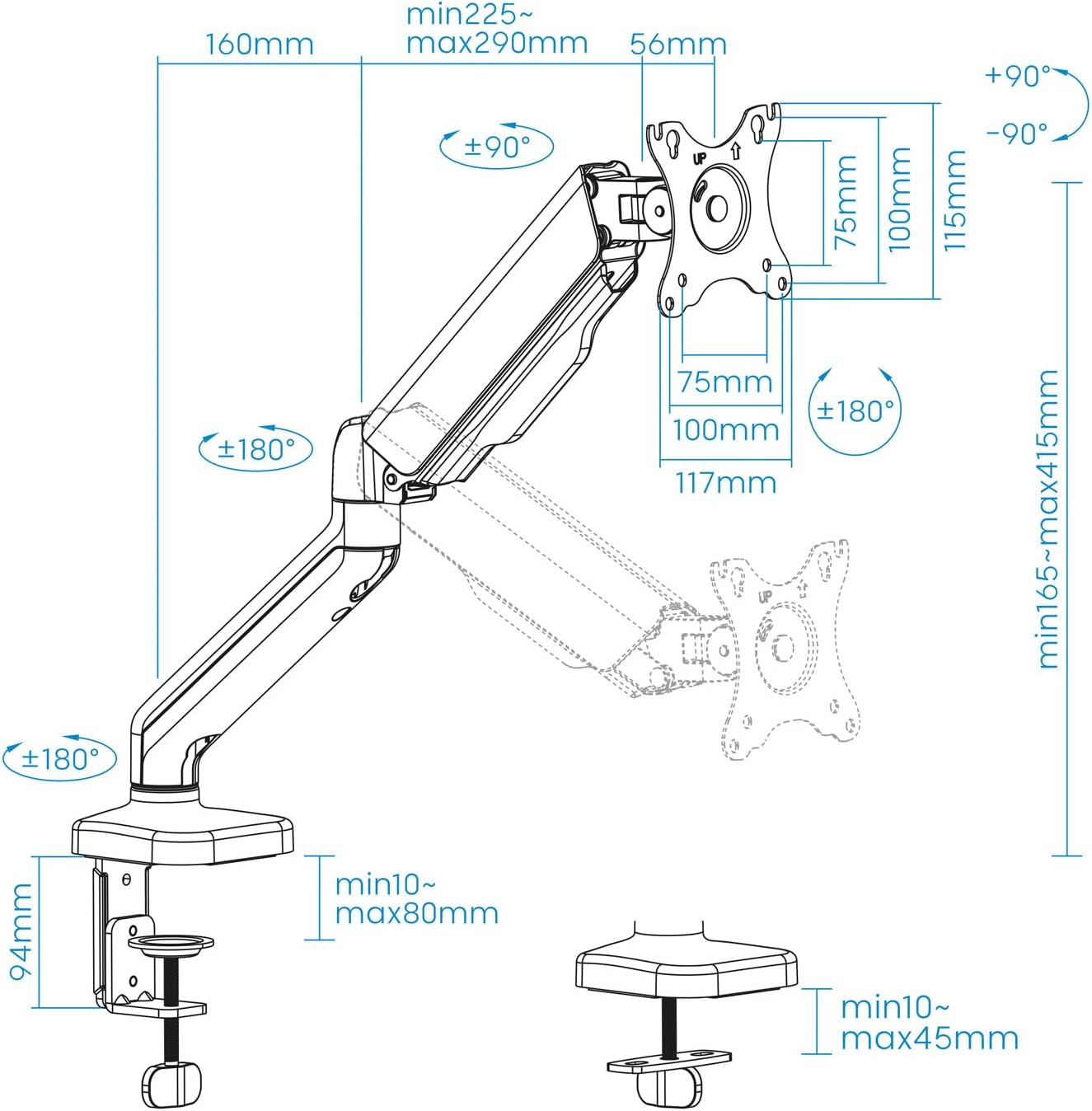 Suporte de Mesa para Monitor TooQ DB5032TNR-B/ Rotativo/ Inclinável/ até 9kg - Imagem 7