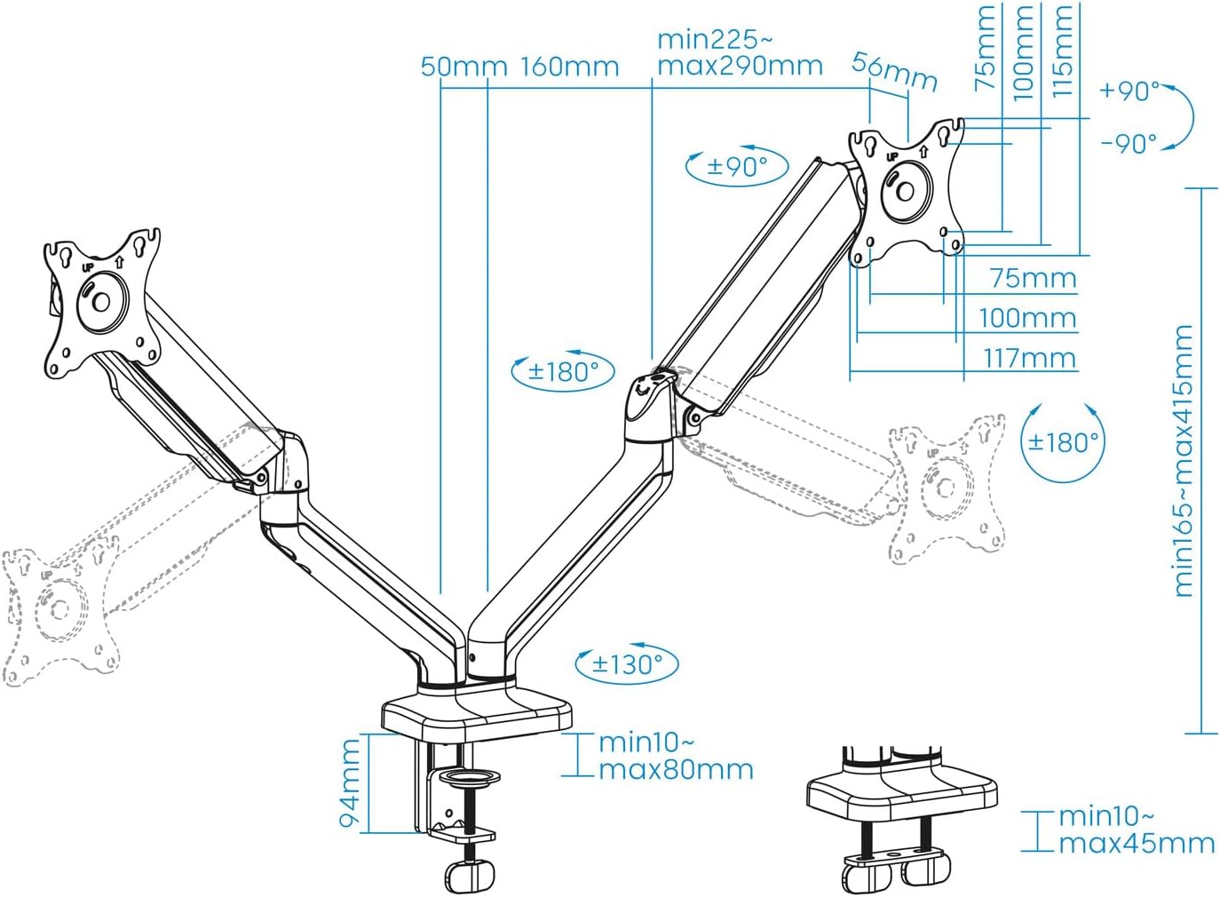 Suporte de Mesa para 2 Monitores TooQ DB5132TNR-B/ Giratório/ Inclinável/ até 9kg - Imagem 7