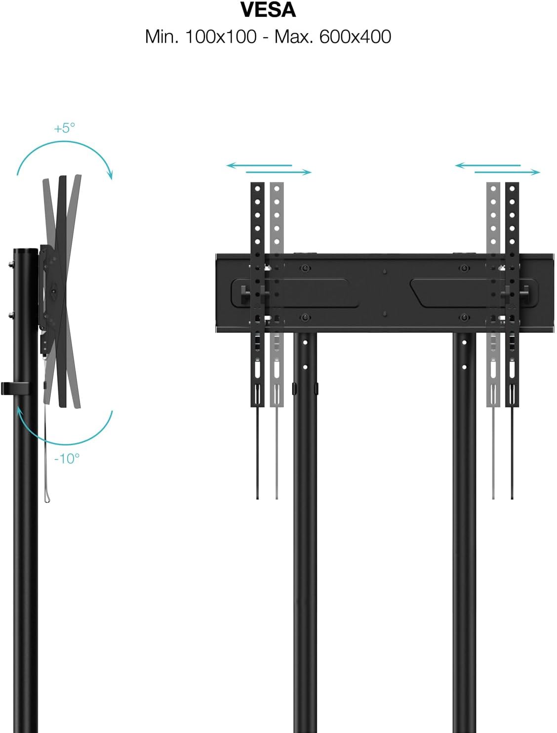 Suporte de Chão Inclinável com Rodas TooQ KEFRÉN FS1150M-B para TV de 37-70"/ até 70kg - Imagem 3