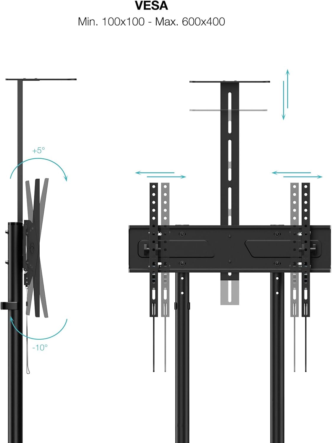 Suporte de Chão Inclinável com Rodas TooQ NEFERTITI FS1151M-B para TV de 37-70"/ até 70kg - Imagem 3