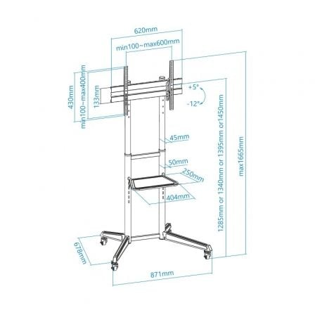 Suporte de Chão Inclinável com Rodas TooQ FS1170M-B para TV de 37-70"/ até 50kg - Imagem 5