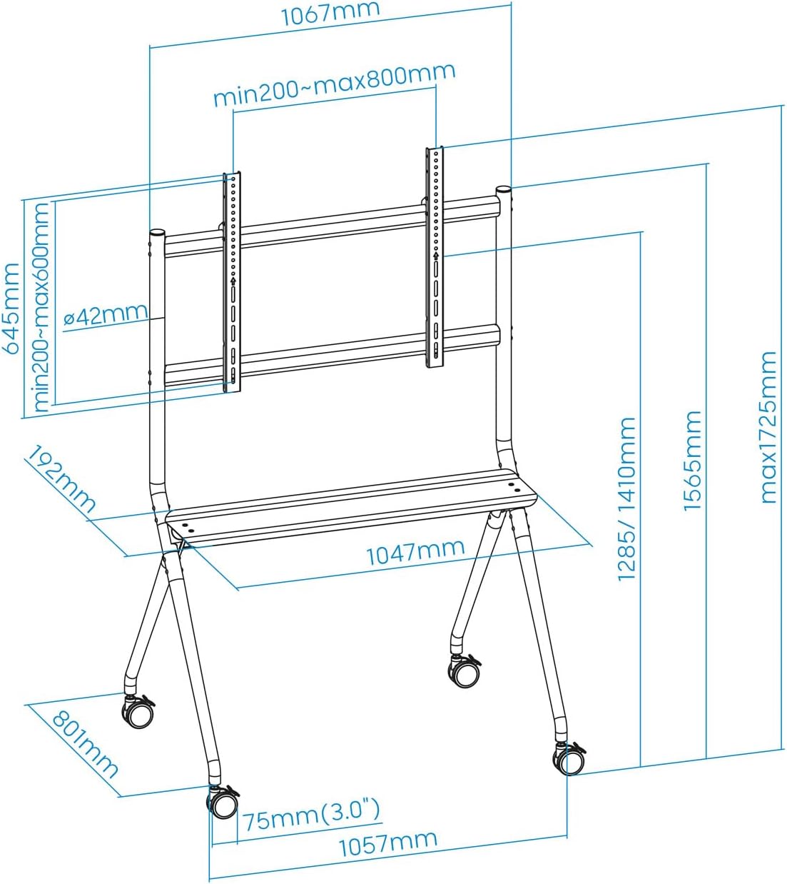 Suporte de Chão com Rodas TooQ FS20205M-B para TV de 50-86" / até 120kg - Imagem 9